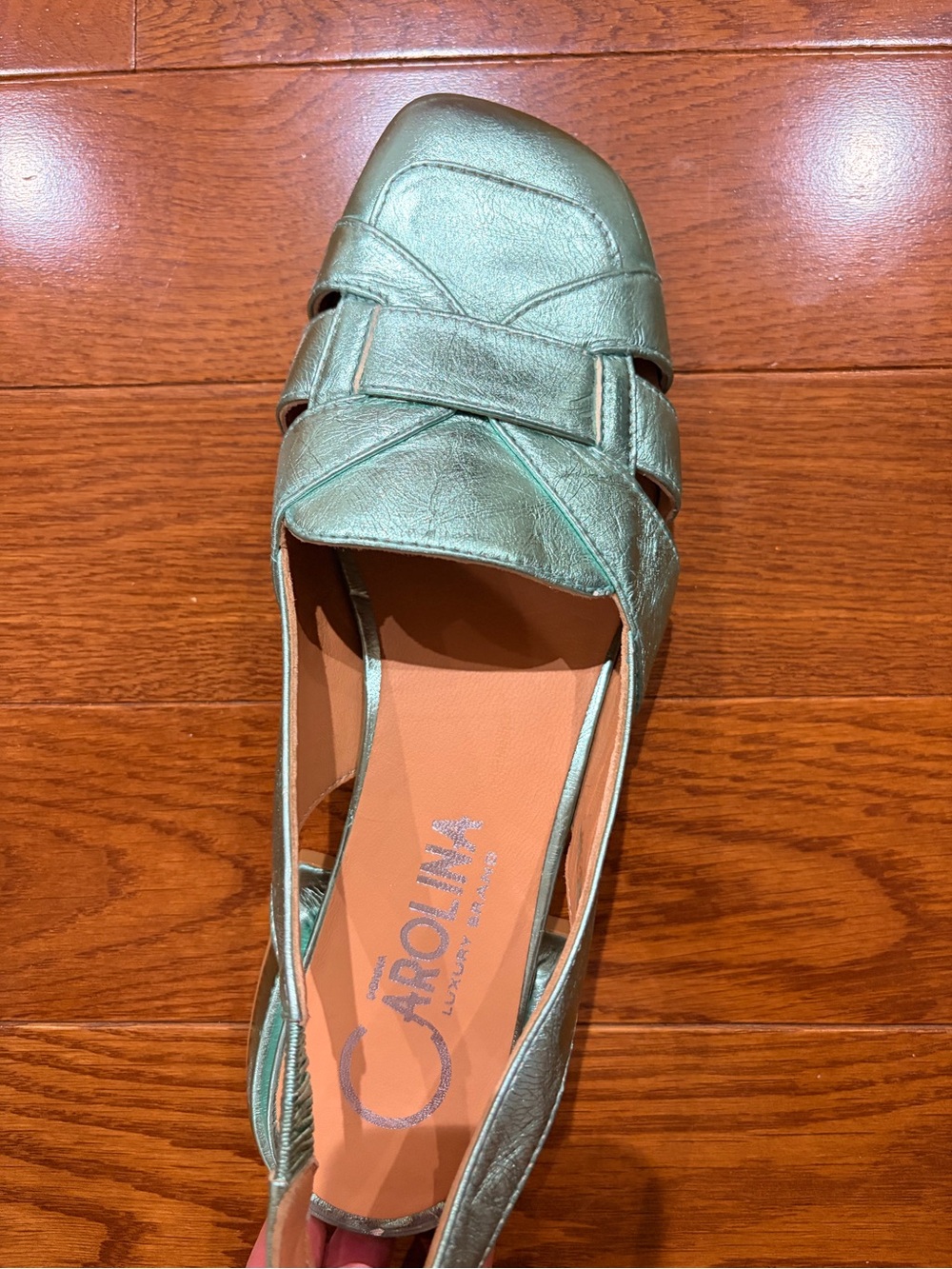 European Metallic Teal Slingback Flats
